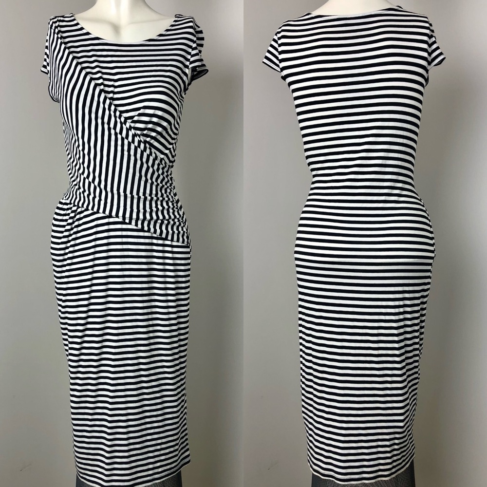 Dorothy Perkins Black/White Striped Jersey Wrap Dress Size 6/M
